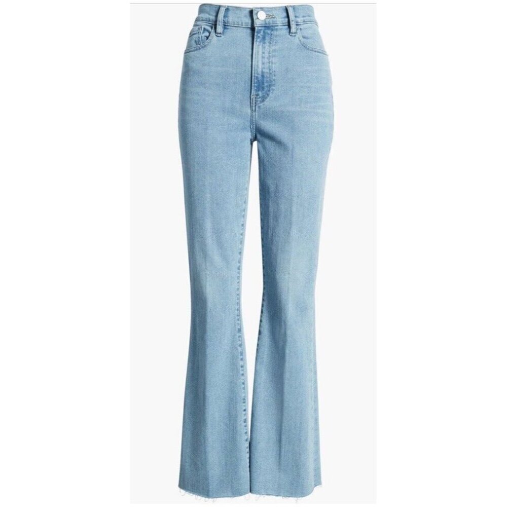 New FRAME Le Easy Flare High Rise Raw Hem Light Blue Jeans Babitz Size 29 - Picture 3 of 15